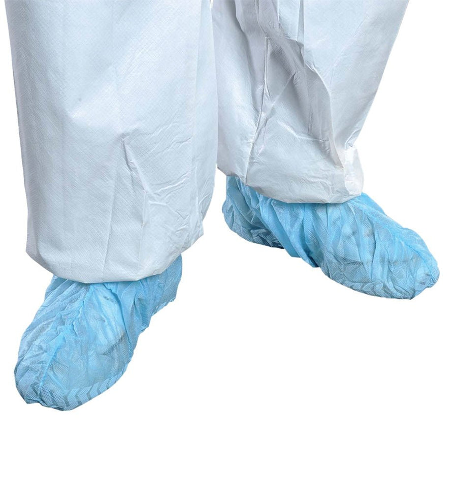 Alpha Pro Tech SH-71222-B GenPro® Shoe Cover, Non-Conductive w/Adhesive Strip, Light Blue, Serged Seams, UNIV MTESolutions