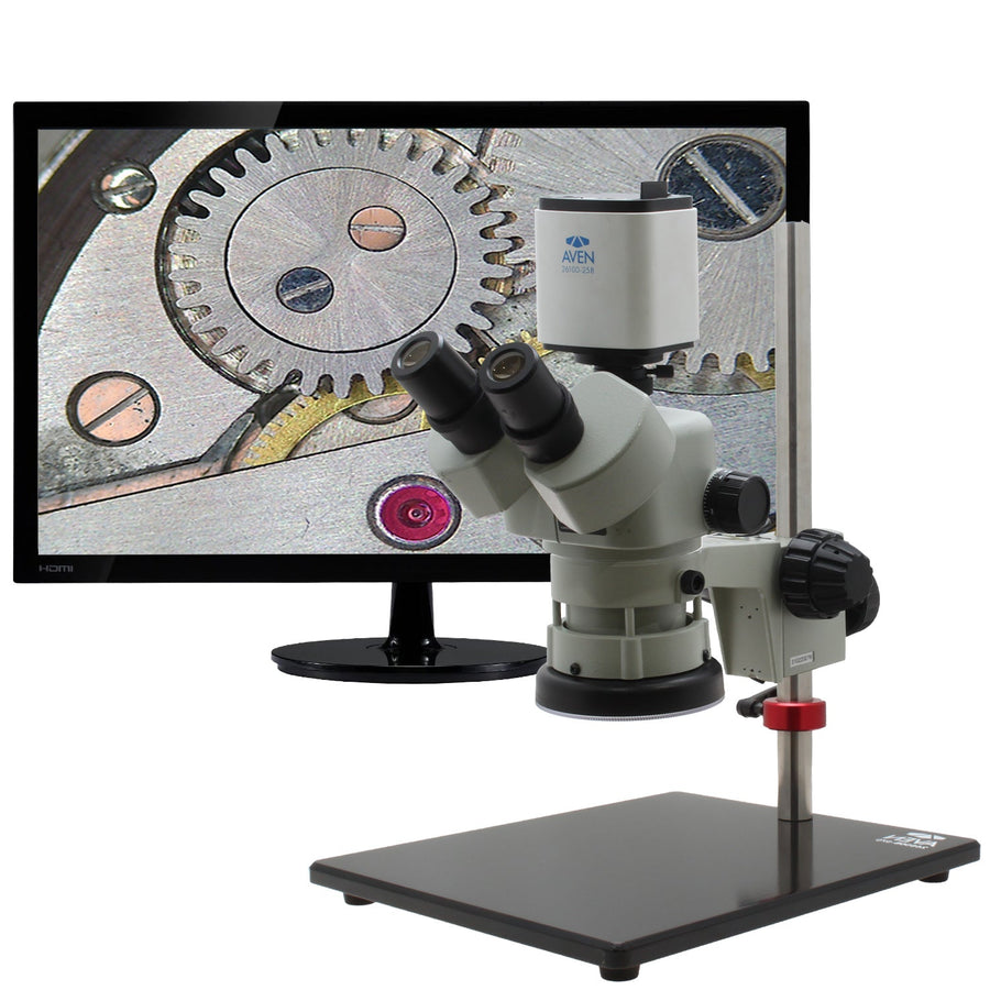 Aven 26800B-310 SPZV-50 Trinocular Stereo Zoom Microscope, 6.7X-50X, Mighty Cam Pro Autofocus, PLED Stand Aven Tools MTESolutions