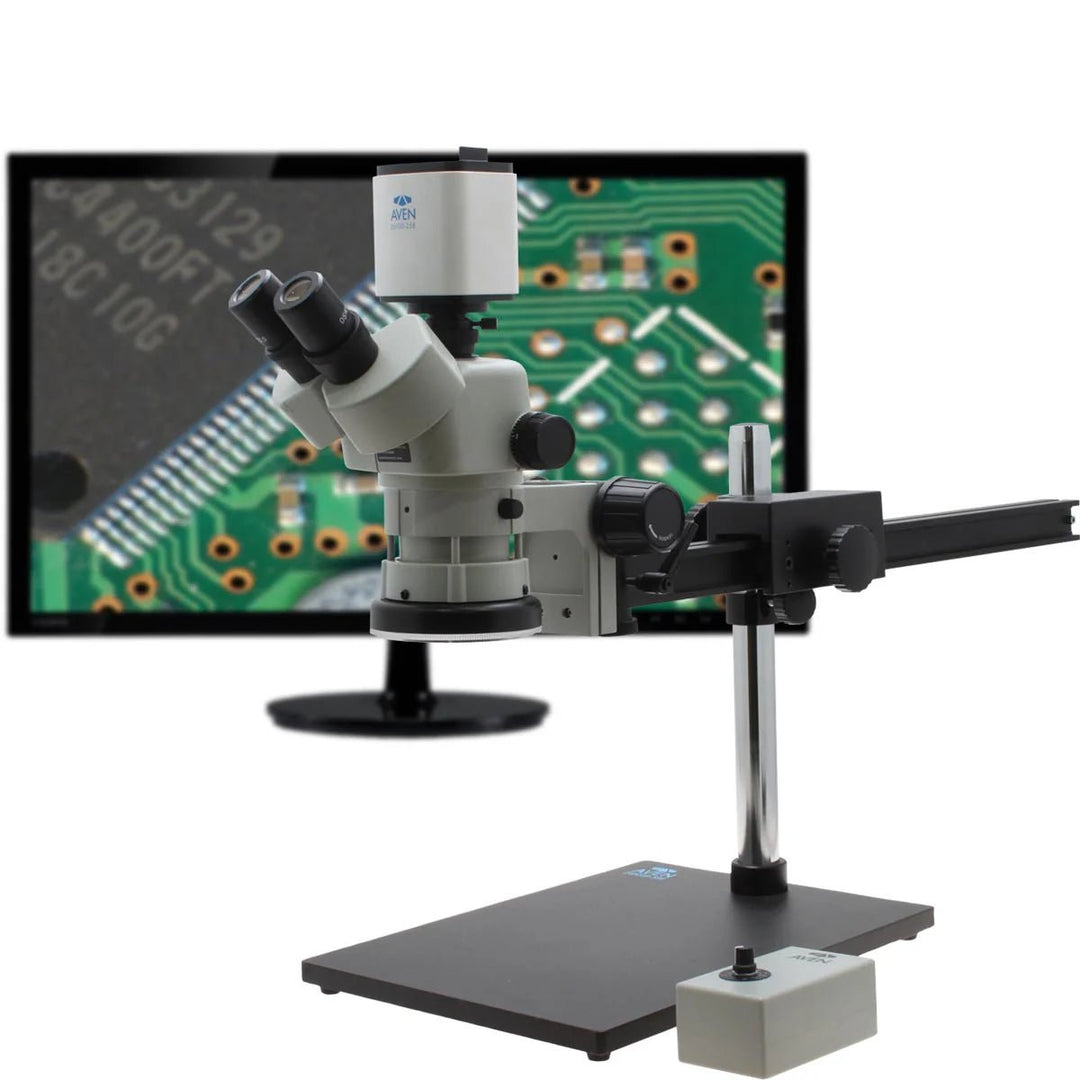 Aven 26800B-705 SPZV-50 Trinocular Stereo Zoom Microscope, 6.7x–50x with Mighty Cam Pro Autofocus Camera Aven Tools MTESolutions