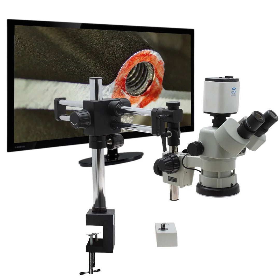 Aven 26800B-708 SPZV-50 Trinocular Stereo Zoom Microscope, 6.7x–50x with Mighty Cam Pro Autofocus Camera Aven Tools MTESolutions
