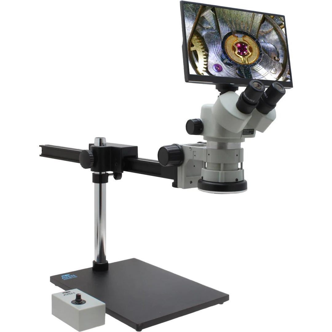 Aven 26800B-713 SPZV-50 Stereo Zoom Microscope, 6.7x–50x with Ultra-Glide Stand and LED Ring Light Aven Tools MTESolutions