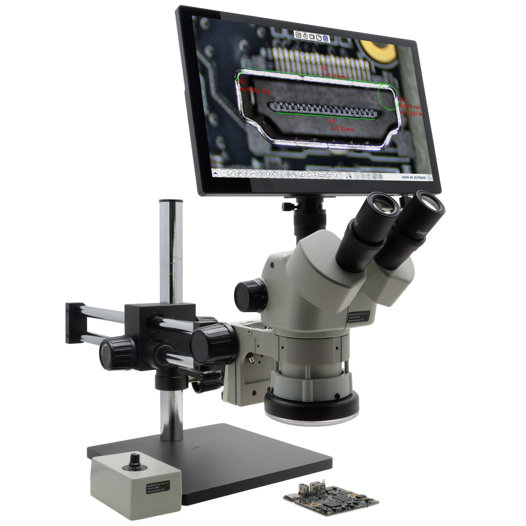 Aven 26800B-729 SPZV-50 Stereo Zoom Microscope, 6.7x–50x with Eidos 4K XL Camera Monitor Aven Tools MTESolutions
