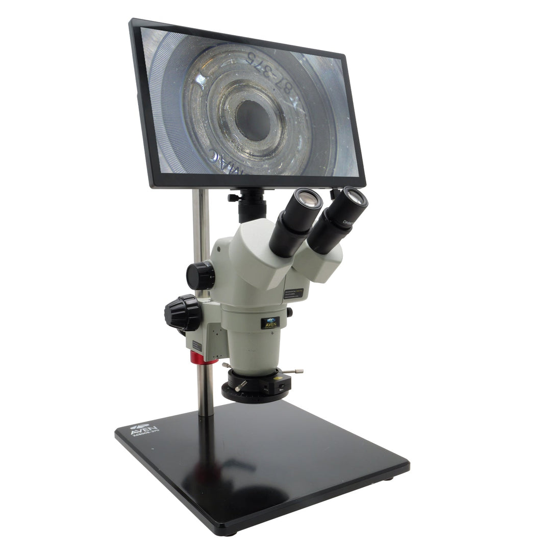 Aven 26800B-735 SPZV-50 Trinocular Stereo Zoom Microscope, 6.75x–143x with Eidos 4K XL Camera Monitor Aven Tools MTESolutions