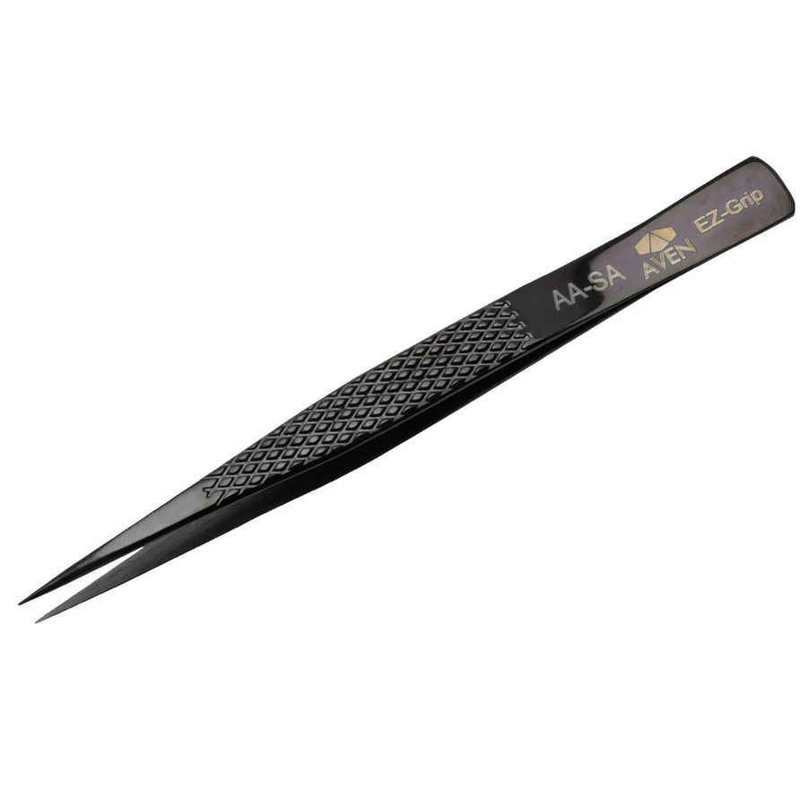 Aven Tools 18013EGBLK EZ Grip Black Tweezers Stainless Steel, AA Pattern MTESolutions