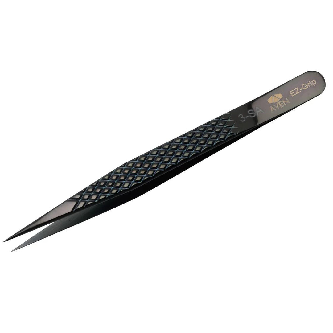 Aven Tools 18053EGBLK EZ Grip Black Tweezers Stainless Steel, #3 Pattern MTESolutions