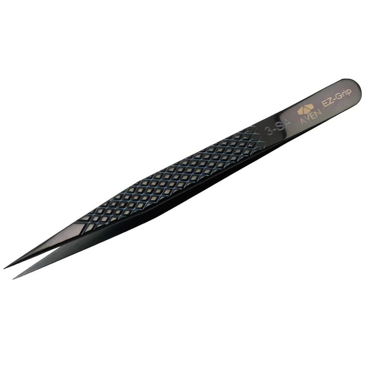 Aven Tools 18053EGBLK EZ Grip Black Tweezers Stainless Steel, #3 Pattern MTESolutions