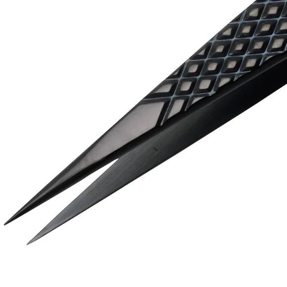 Aven Tools 18053EGBLK EZ Grip Black Tweezers Stainless Steel, #3 Pattern MTESolutions