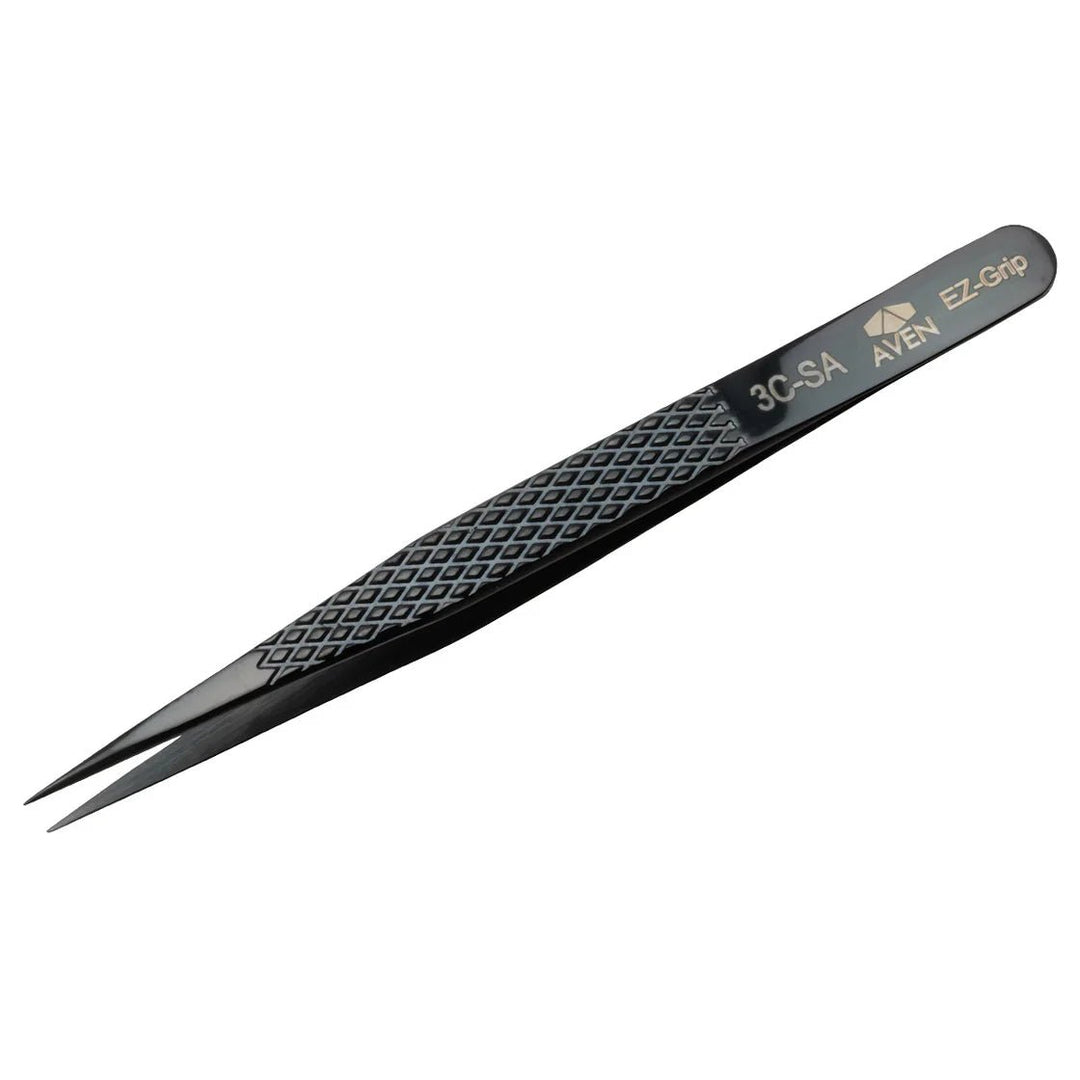 Aven Tools 18056EGBLK EZ Grip Black Tweezers Stainless Steel, #3C Pattern MTESolutions