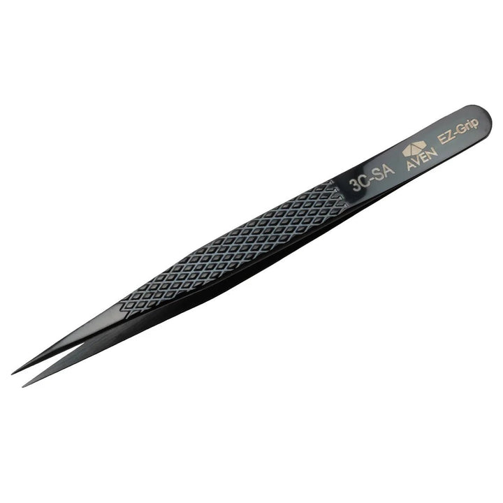 Aven Tools 18056EGBLK EZ Grip Black Tweezers Stainless Steel, #3C Pattern MTESolutions