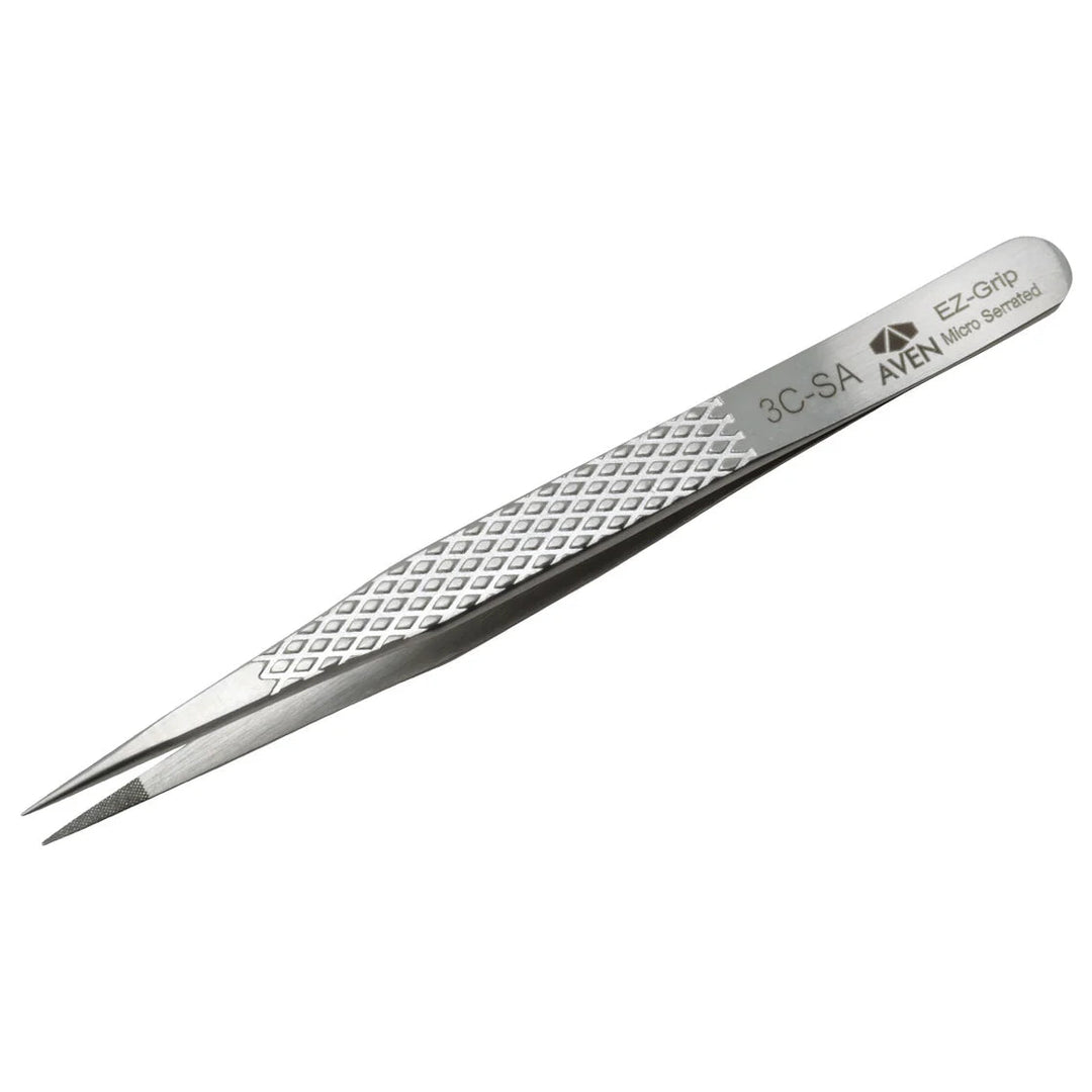 Aven Tools 18056EGS EZ Grip Micro - Serrated Tweezers Stainless Steel, #3C Pattern MTESolutions