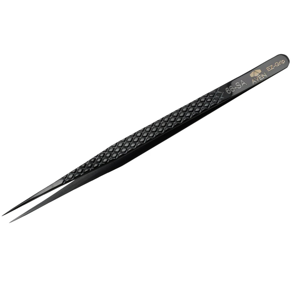 Aven Tools 18077EGBLK EZ Grip Black Tweezers Stainless Steel, #66 Pattern MTESolutions