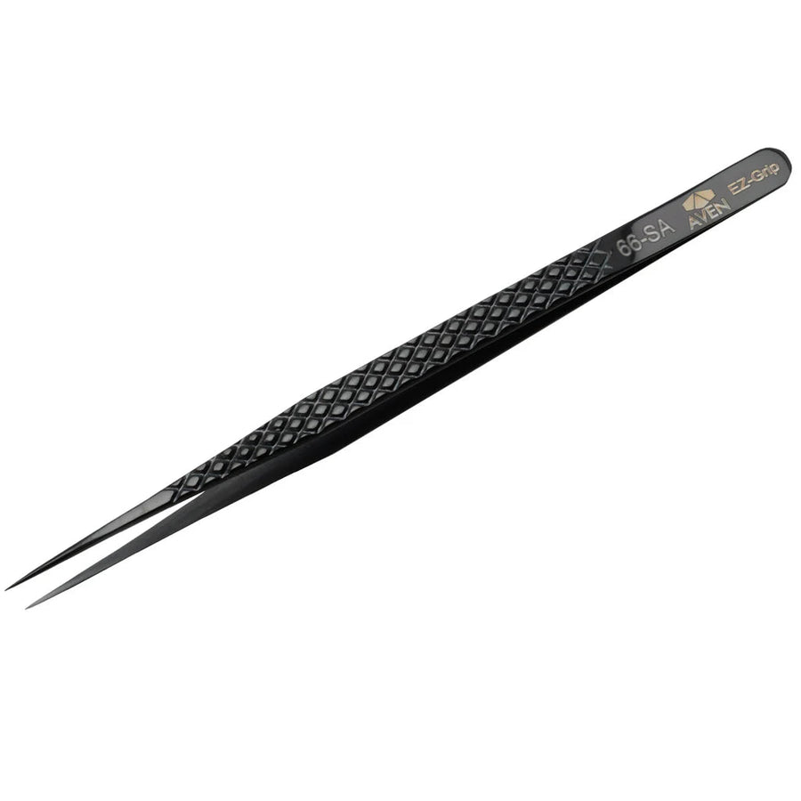 Aven Tools 18077EGBLK EZ Grip Black Tweezers Stainless Steel, #66 Pattern MTESolutions