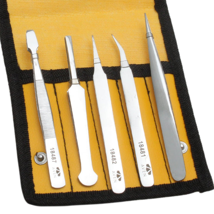 Aven Tools 18473, 5 - Piece Tweezer Set MTESolutions