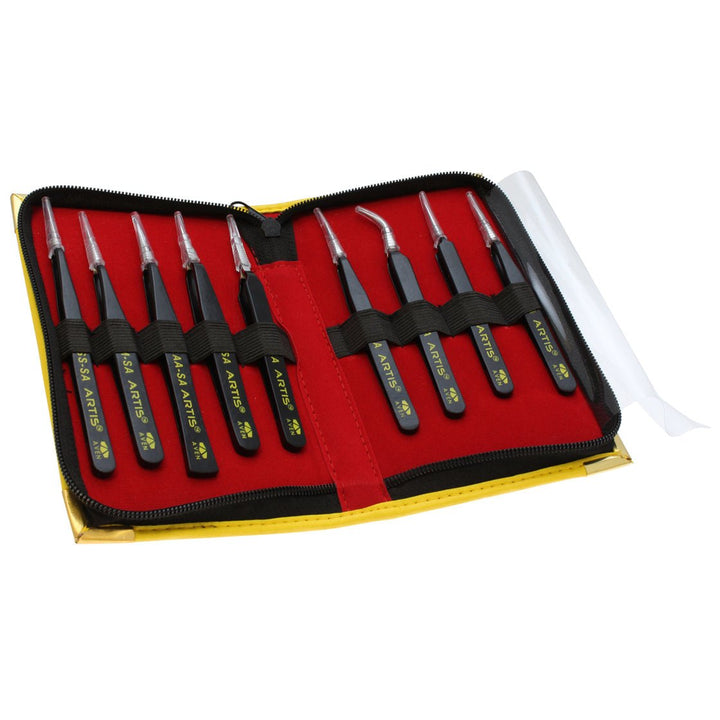 Aven Tools 18480ARS, Artis 9 - Piece Tweezers Set with Case MTESolutions