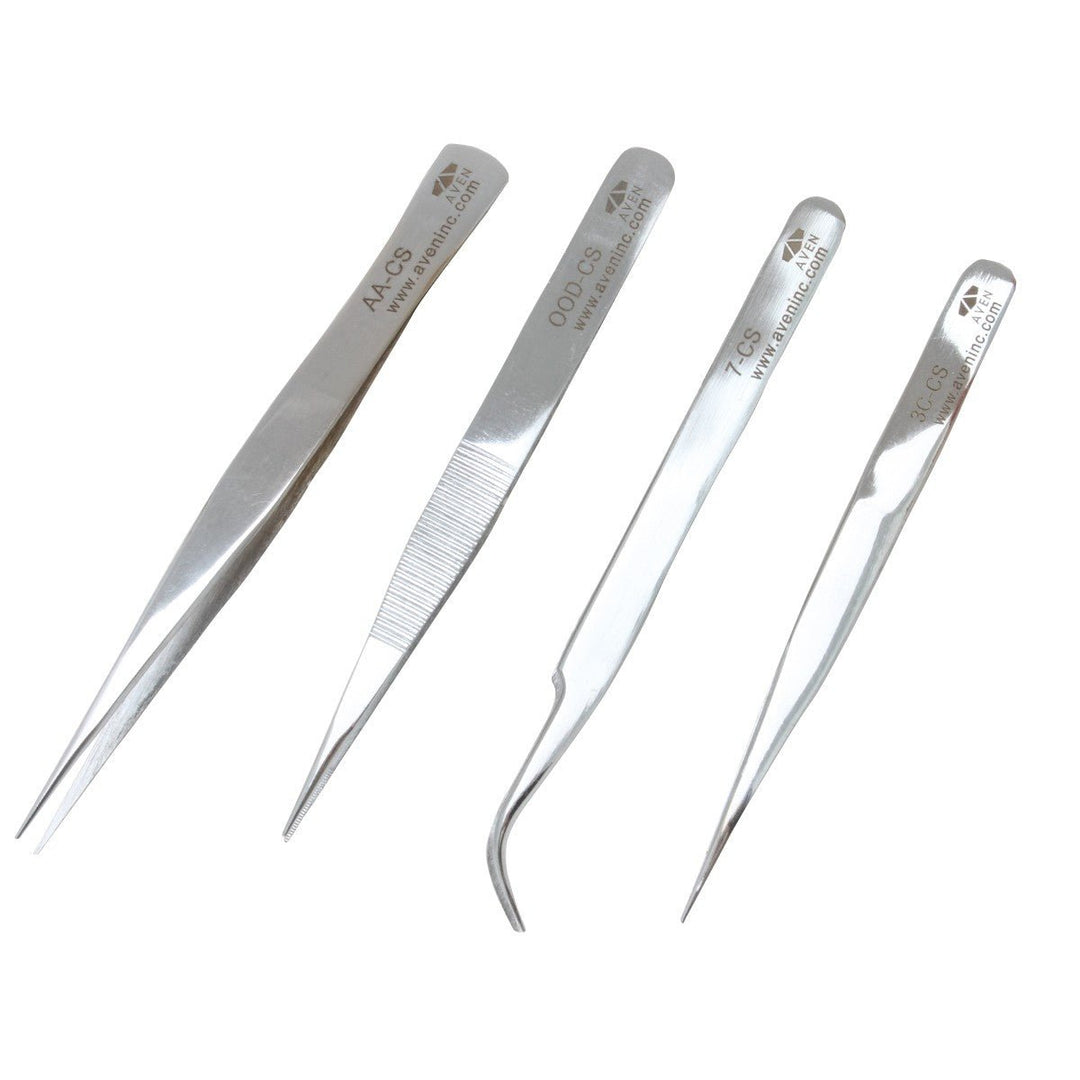 Aven Tools 18480PR, 4 Piece Precision Tweezers Set MTESolutions