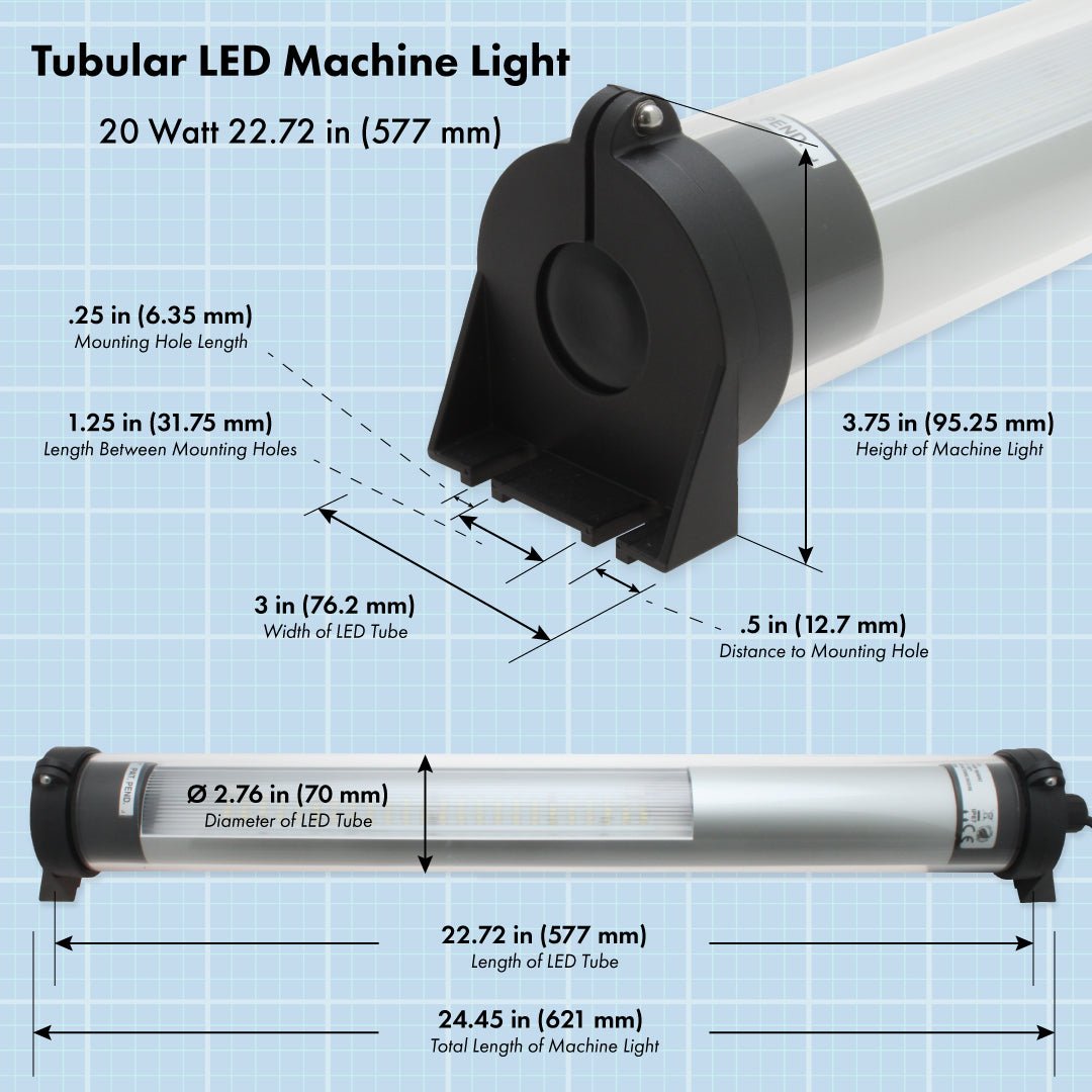 Aven Tools 26600 - 503G, Tubular LED Machine Light 20 Watt 22.72 in, Glass Diffuser MTESolutions