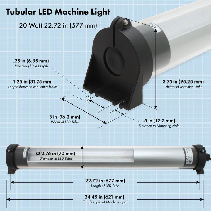 Aven Tools 26600 - 503G, Tubular LED Machine Light 20 Watt 22.72 in, Glass Diffuser MTESolutions