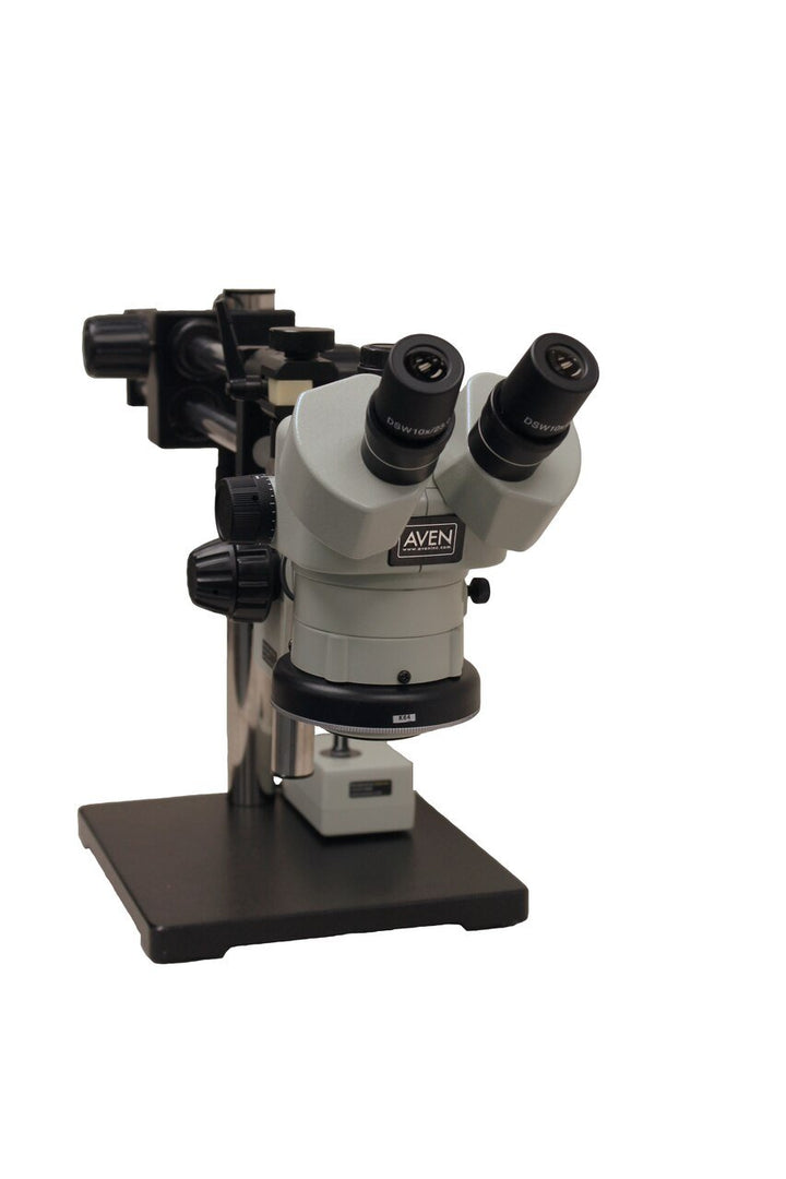 Aven Tools 26800B - 369 Stereo Zoom Binocular Microscope SPZ - 50 [6.75x - 50x] on Double Arm Boom Stand with Integrated LED Light MTESolutions