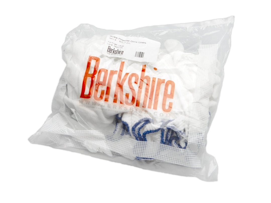 Berkshire BGL3.20L BCR Full - Finger Polyester Glove Liners, Size Large, Qty 200 Pairs MTESolutions