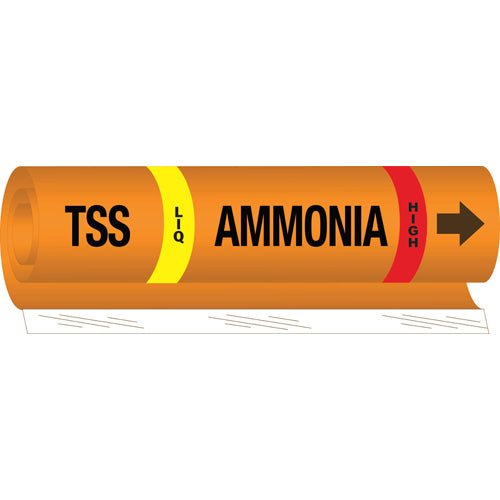 Brady 145792 IIAR Pipe Markers - TSS LIQ Ammonia High, Orange, 1.5 - 2.375 in MTESolutions