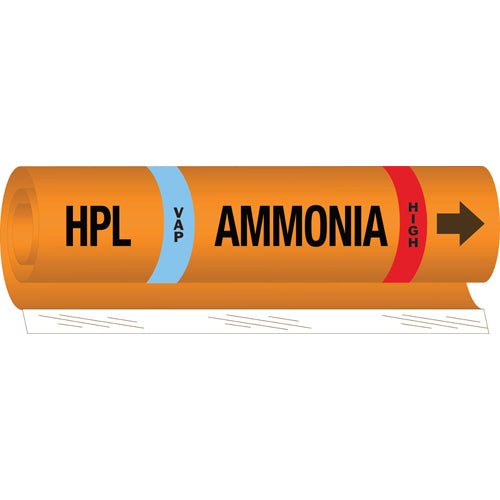 Brady 145797 IIAR Pipe Markers - HPL LIQ Ammonia High, Orange, 1.5 - 2.375 in MTESolutions