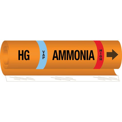 Brady 145810 IIAR Pipe Markers - HG VAP Ammonia High, Orange, 2.5 - 7.85 in MTESolutions
