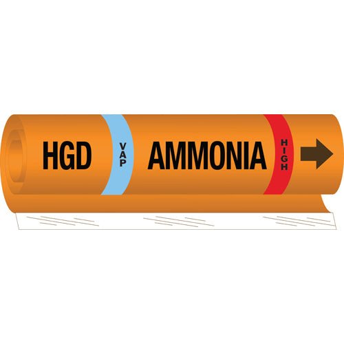 Brady 145811 IIAR Pipe Markers - HGD VAP Ammonia High, Orange, 2.5 - 7.85 in MTESolutions