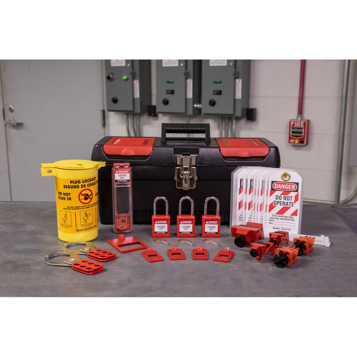 Brady 153670 Electrical Lockout Tagout Kit with Nylon Safety Lockout Padlocks in Toolbox MTESolutions