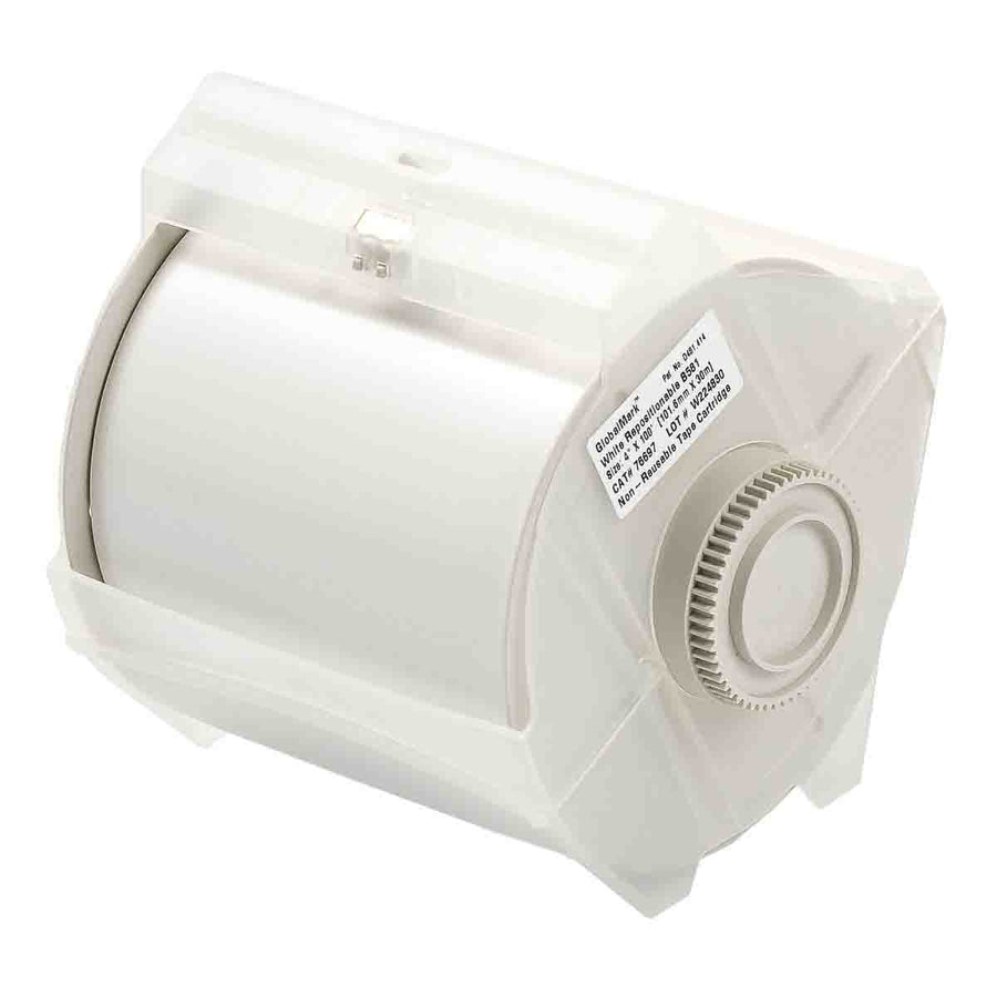 Brady 76697 Repositionable Multi - Purpose Vinyl Label Tape for GlobalMark Printer, White, 4 in x 100 ft MTESolutions
