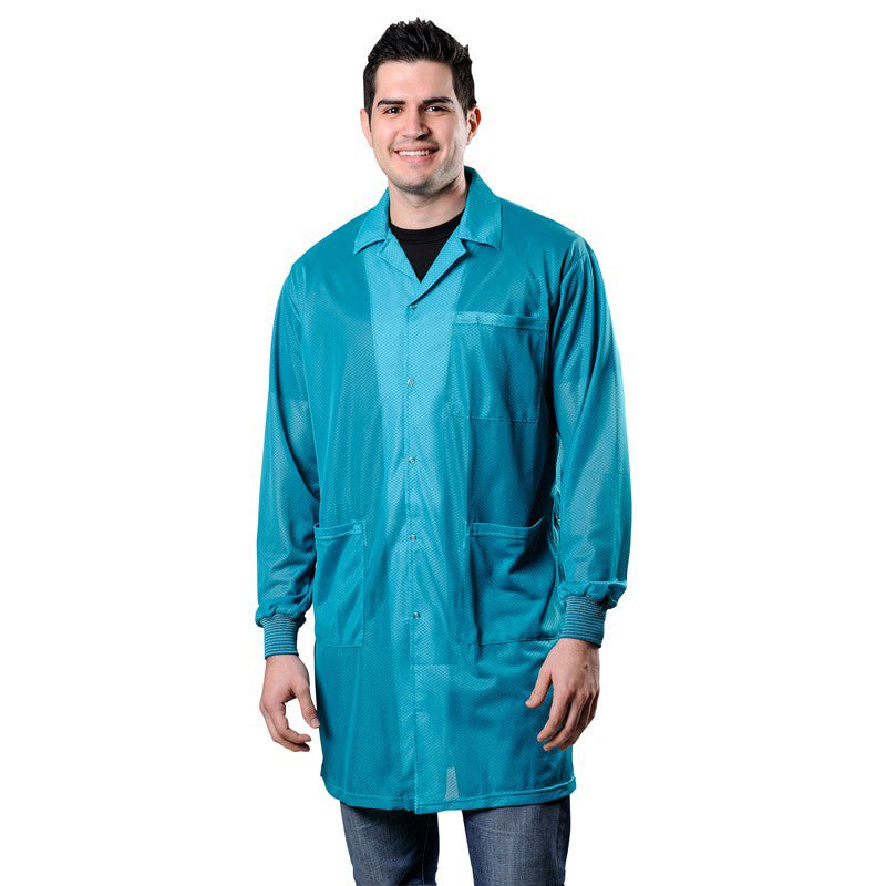 Desco 73652 Statshield ESD Lab Coat, Knitted Cuffs, Teal, Medium ...