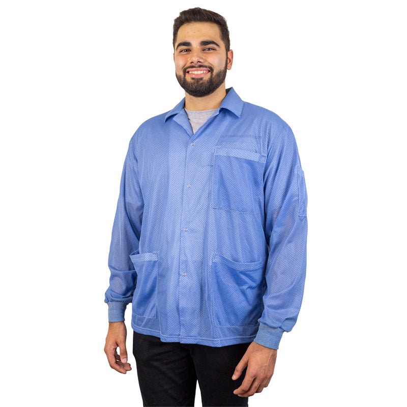 Desco 73750 Statshield Smock ESD - Safe Blue Jacket With Knitted Cuffs, Small MTESolutions