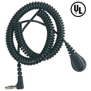Desco 91095, Coil Cord w/ 4 MM Snap to Right Angle Banana Plug, 6' Cord, Black MTESolutions