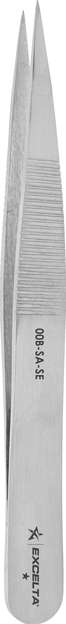 Excelta 00B - SA - SE Tweezers - 1 Star Straight Strong Medium Point - Anti - Mag. SS - Finger Serrations MTESolutions