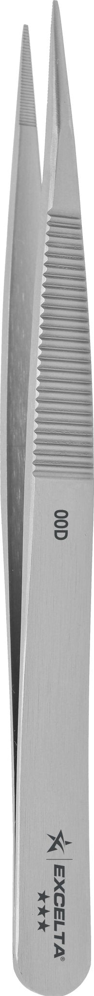 Excelta 00D Tweezers - 3 Star Straight Strong Medium Point Carbon Steel - Serrated Tips MTESolutions
