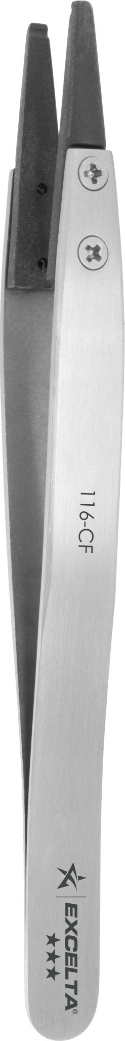 Excelta 116 - CF Tweezers - Smd - Straight - Carbon Fiber Tips - .039" Hole In Tip MTESolutions