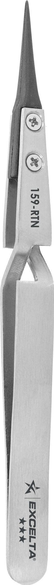 Excelta 159 - RTN Tweezers - Replaceable Carbon Fiber .012" X .011" Tip - Cross Action MTESolutions