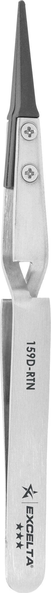 Excelta 159D - RTN Tweezers - Replaceable Carbon Fiber .06" X .015" Tip - Cross Action MTESolutions