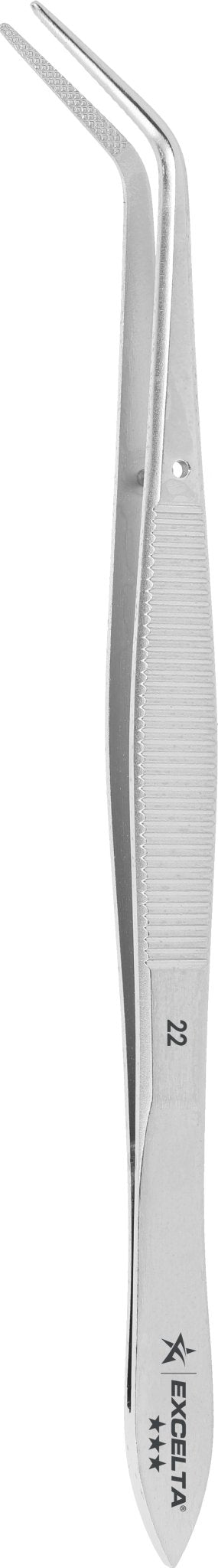 Excelta 22 Tweezers - Angulated Strong Point Carbon Steel - Serrated MTESolutions