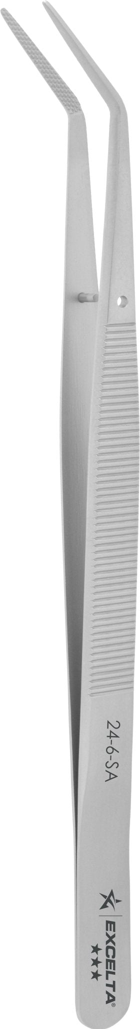 Excelta 24 - 6 - SA Tweezers - 3 Star 6" Angulated Strong Point - Anti - Mag. SS - Serrated MTESolutions