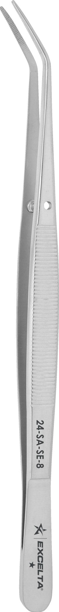Excelta 24 - 8 - SA - SE Tweezers - 1 Star 8" Angulated Strong Point - Anti - Mag. SS - Serrated MTESolutions