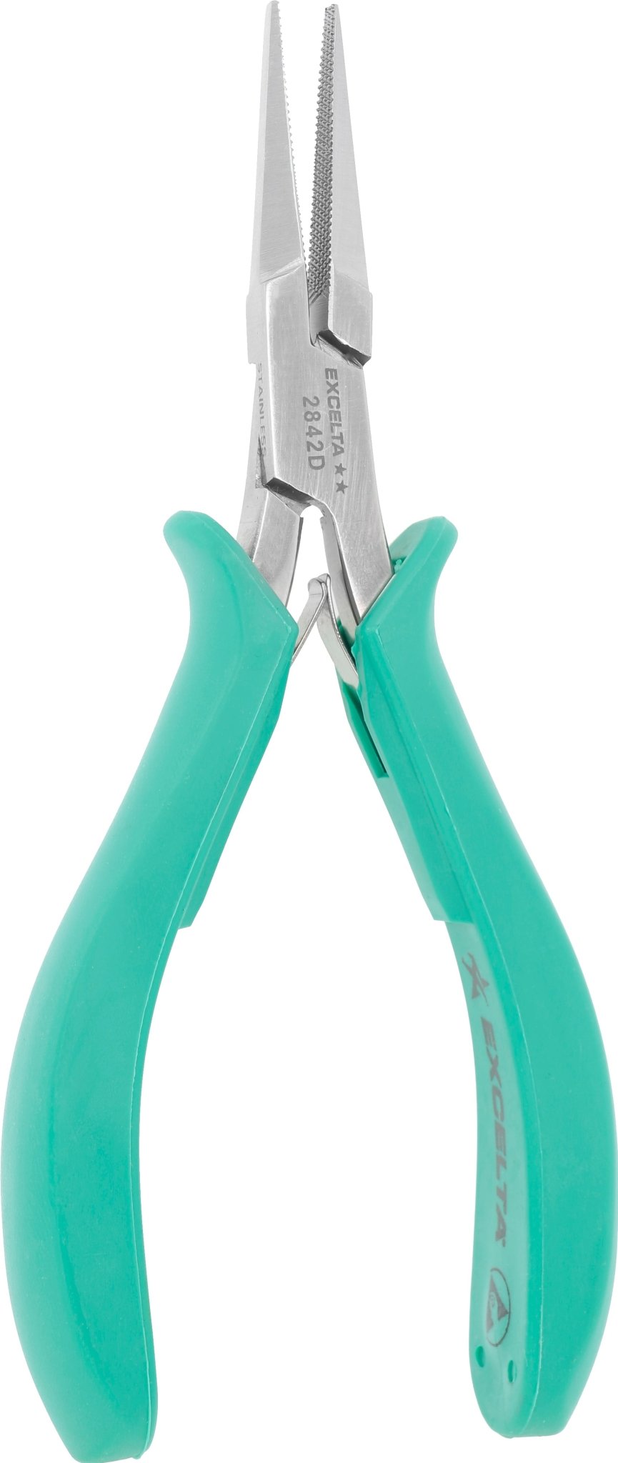 Excelta 2842D Pliers - 2 Star Medium Flat .025" X .060" Nose - SS - Serrated Jaws MTESolutions