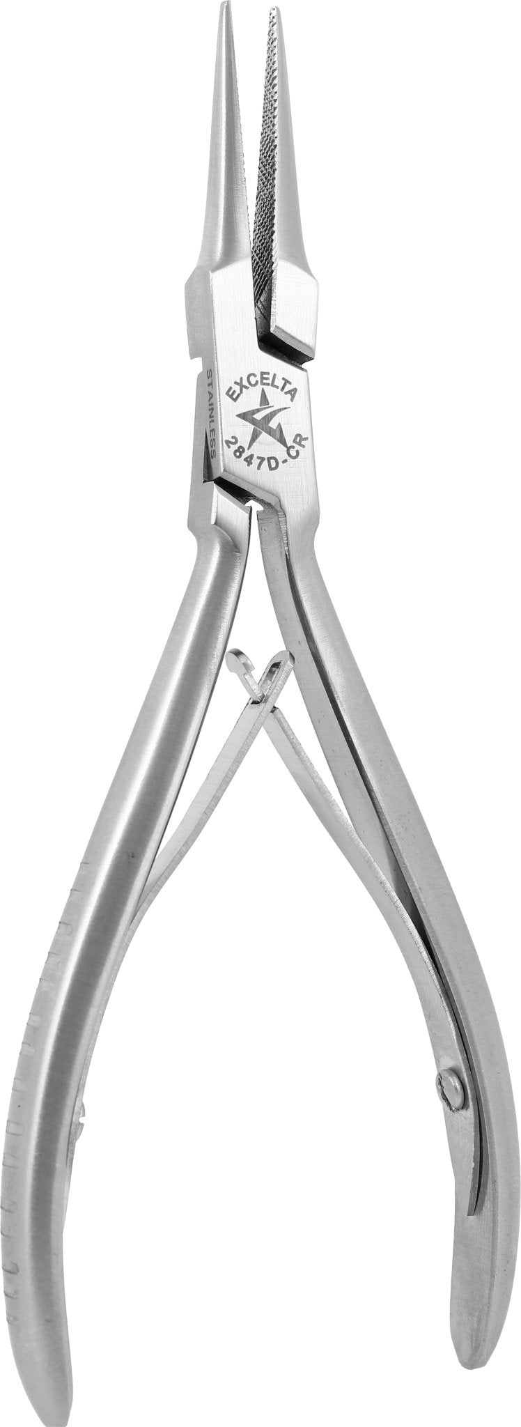 Excelta 2847D - CR Pliers - 2 Star Medium Needle Nose - SS - Serrated Jaws - Cleanroom Safe MTESolutions