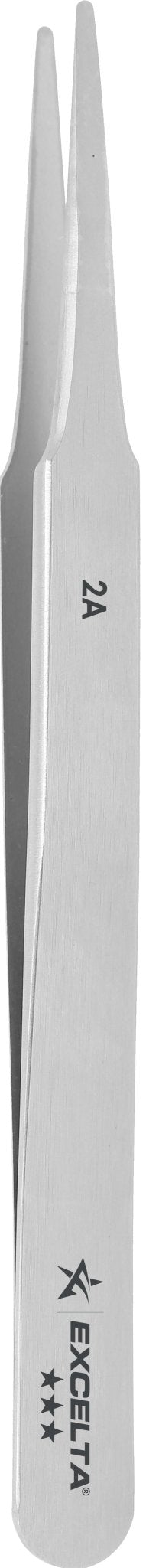 Excelta 2A Tweezers - 3 Star Straight Tapered Flat Point - Carbon Steel MTESolutions