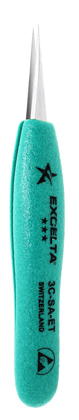 Excelta 3C - SA - ET Tweezers - 3 Star Straight Very Fine Point - Anti - Mag. SS - Ergo MTESolutions