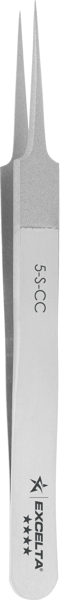 Excelta 5 - S - CC Tweezers - 4 Star Straight Tapered Ultra Fine Point - SS - Ceramic Coated Tips MTESolutions