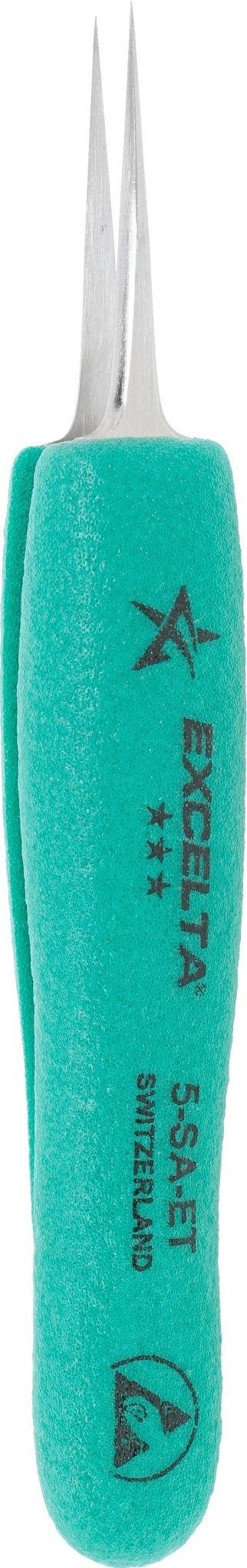 Excelta 5 - SA - ET Tweezers - 3 Star Straight Tapered Ultra Fine Point - Anti - Mag. SS - Ergo MTESolutions