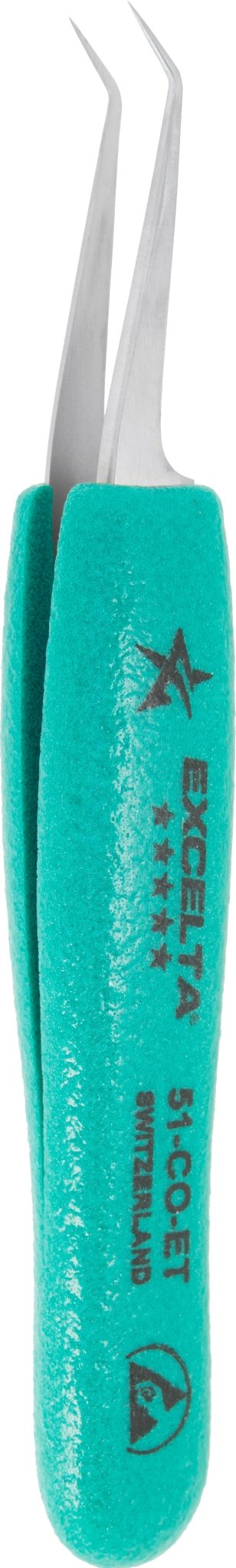 Excelta 51 - CO - ET Tweezers - 45° Angulated Very Fine Point - Cobalt - Ergonomic MTESolutions