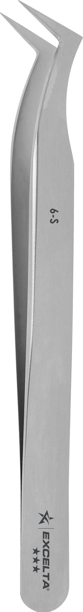 Excelta 6 - S Tweezers - 3 Star Angulated Flat Sharp Point - SS MTESolutions