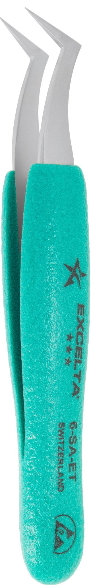 Excelta 6 - SA - ET Tweezers - 3 Star Angulated Flat Sharp Point - Anti - Mag. SS - Ergo MTESolutions