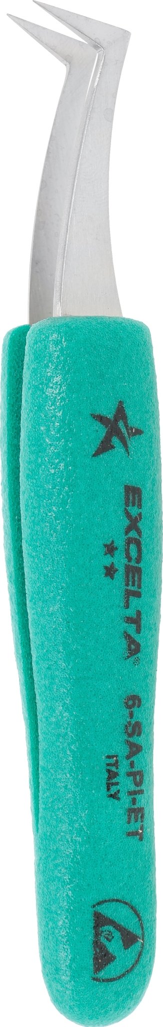 Excelta 6 - SA - PI - ET Tweezers - 2 Star Angulated Flat Sharp Point - Anti - Mag. SS - Ergo MTESolutions